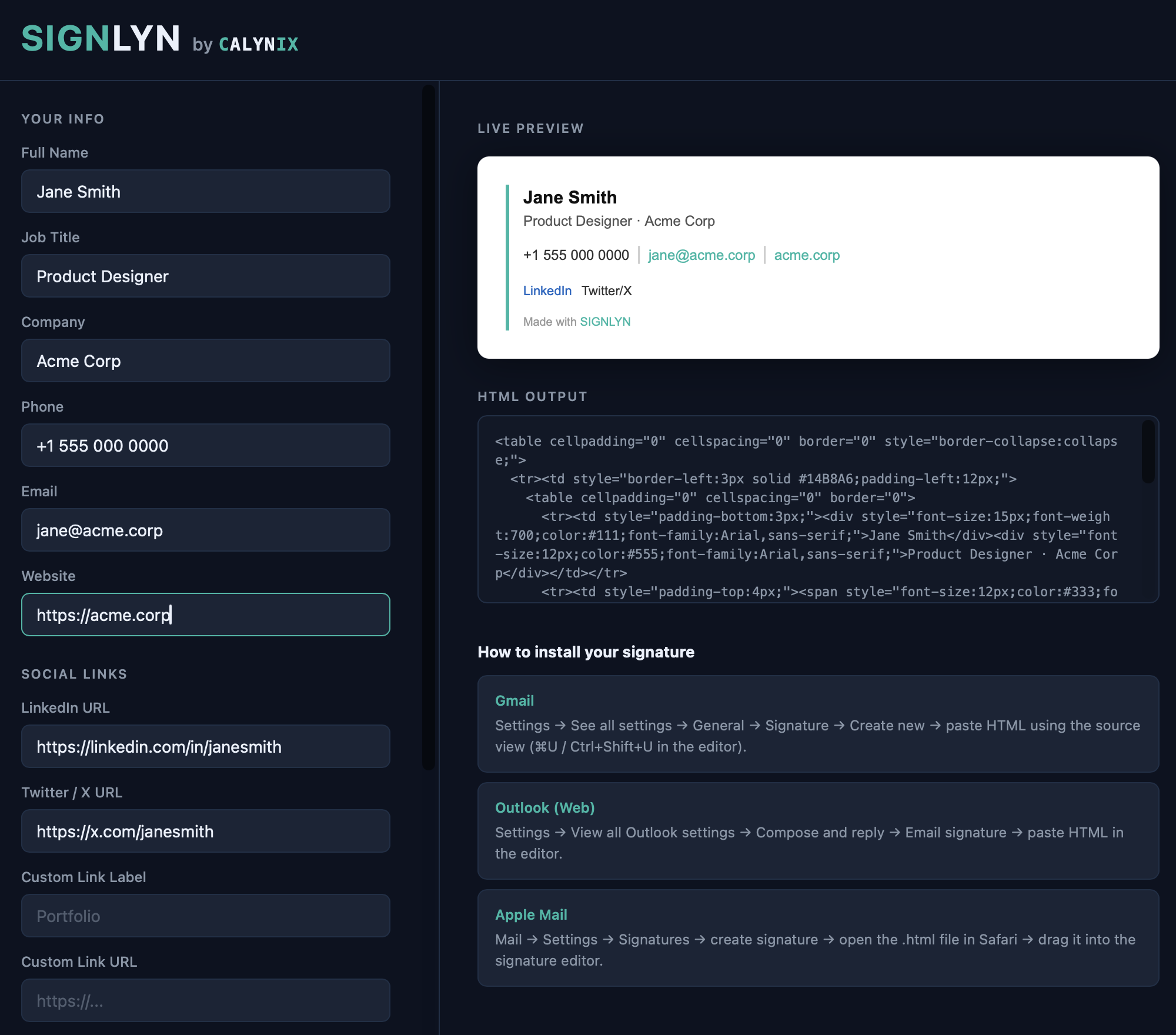 Signlyn signature editor